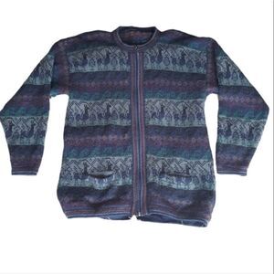 Arcohi’s 100% Alpaca Llama Print Zip  Sweater Art To Wear Western Cowgirlcore